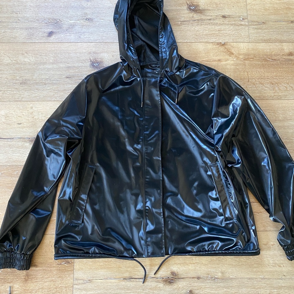 Rains Shiny Black Hooded Raincoat